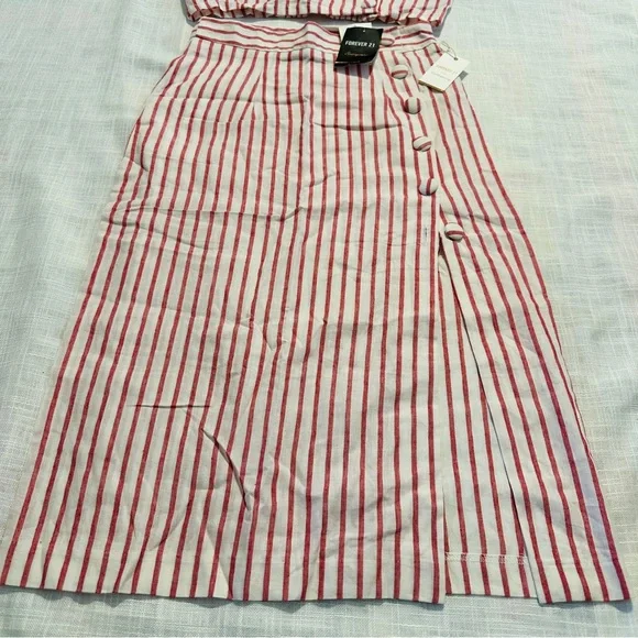 NEW Forever 21 F21 Women linen stripe crop top L & matching button down - Picture 8 of 16